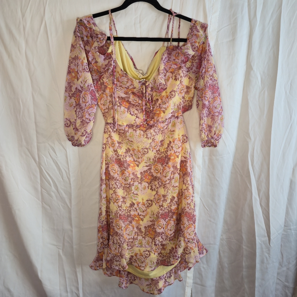 Rewind Pink and Yellow Backless Sundress with V-Neck
